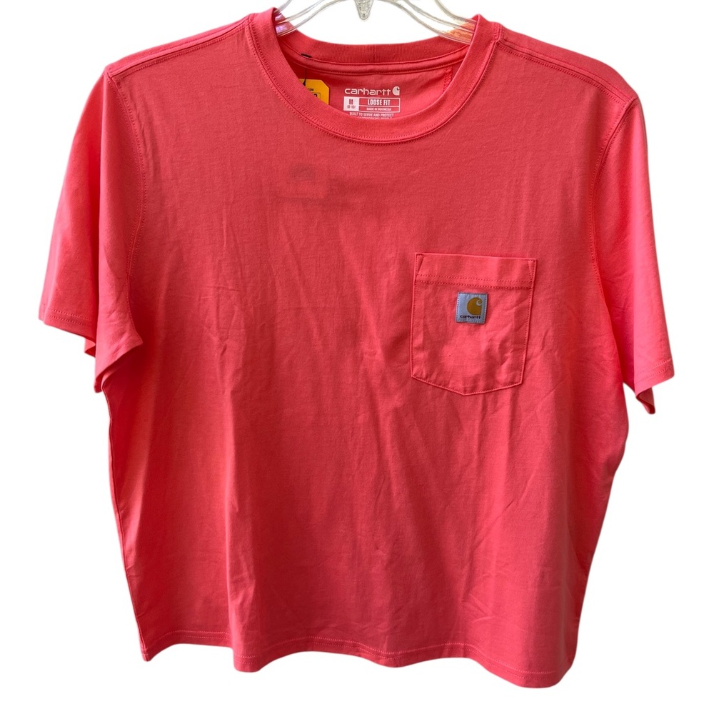 Carhartt Women's Medium 8-10 Tencel Fiber Loose Fit Pocket T-Shirt Orange New